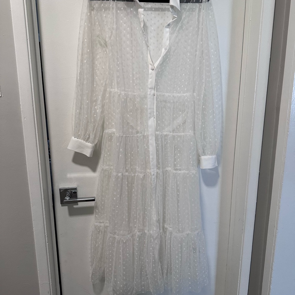 Vici White Tiered Ruffled Long Sleeve Dress